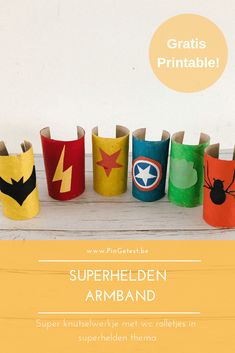 an image of some paper cups with superheros on them and the words super - hero armband