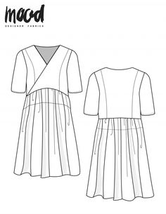 the front and back view of a women's dress with pleaed skirt, made from