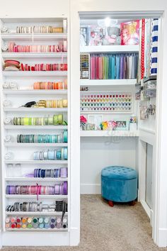 an organized craft closet with lots of supplies