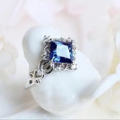 Natural Sapphire Diamond (Lab Created) Dimensions: 7, 8, 9 Package: 1 Ring Blue Crystals Stones, Flower Wedding Ring, Cubic Zirconia Engagement Rings, Blue Stone Ring, Princess Cut Rings, Trendy Ring, Sterling Silver Engagement Rings, Silver Engagement Rings, Jewelry Wedding