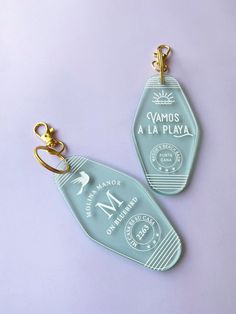 "**ITEM DESCRIPTION** Transparent sea glass novelty vintage motel keychain where you can customize all of the text to your own liking! Choose your font options. Material: Transparent sea glass acrylic with white paint fill Size: Acrylic 1/8\" thick; approx 3.5\"x 1.7\". **HOW TO ORDER** 1. Select your font set 1, 2, 3 or 4 *OR* Customer Provide Art. Send us your design to bigmooncustoms (at) gmail.com 2. Enter in your personalization EXACTLY as you would like it to appear If you need expedited s Motel Keychain Wedding Favor, Motel Keychain Ideas, Vintage Motel Keychain Wedding, Retro Hotel Keychain, Cute Motel Keychain, Vintage Hotel Keychain, Vintage Motel Keychain, Hotel Keychain, Bachelorette Cruise