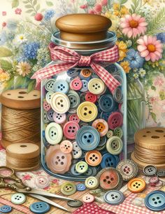 Jar Image, Wall Art Crafts, Floral Vase, Junk Journaling, Art Bundle, Autumn Art, Creative Activities, Sewing A Button, Paint Set