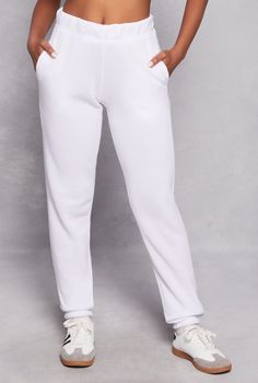 Sweatpants, Tapered Leg, High Waisted, Lined, Solid, Fleece, Item Number 3056063401811 Sweatpants White, Item Number, Tapered Legs, Sweatpants, High Waisted, White, Tracksuit Bottoms