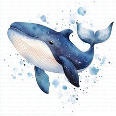 a watercolor painting of a blue whale