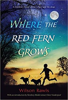 the cover of where the red fern grows by wilson rawls, with an image of two children and their dog