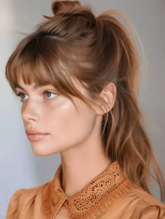 Hair Bangs Style Ideas, Short Bangs Ponytail, Bangs Bridesmaid Hair, 70s French Bangs, Middle Part Fringe Bangs, Haircuts To Grow Out Bangs, Bangs And Long Bob, Best Bangs For Glasses, Long Haircuts For Fine Hair With Bangs