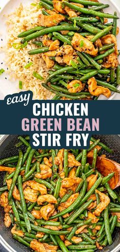 chicken and green bean stir fry in a pan