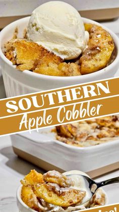 an image of southern apple cobbler with ice cream