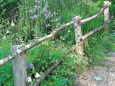 a wooden fence with flowers growing on it