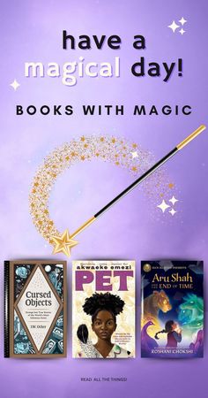 books with magic written on them and an image of a wand in the sky above it