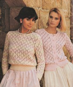 SUMMERTIME Women's lacy diamond knit sweater and cardigan PDF patterns Crewneck style with a cropped silhouette and slim fit Patterns include both sweater and cardigan options Features delicate lacy diamond knit design for a breezy summer look Ideal for intermediate to advanced knitters Provides detailed instructions and diagrams for easy crafting MEASUREMENTS Suitable for chest sizes ranging from 81 to 97 cm ORIGINAL YARN  The original yarn suggested a Wendy Capri cotton blend, which had a text Sweater And Cardigan, Lace Jumper, Aran Knitting Patterns, Easy Crochet Baby Blanket, Jumper Knitting Pattern, Baby Afghan Crochet, Summer Sweaters, Vintage Knitting Patterns, Lace Cardigan