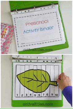 a green binder with an image of a lemon on it and the words preschool activity binder