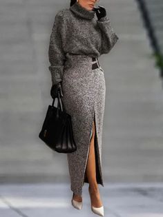 Fitted Maxi Skirt, Outfit Chic, Grey Sweater Dress, Classy Casual Outfits, Style Mistakes, Fall Fashion Outfits, Mode Inspiration, Winter Fashion Outfits, Look Chic