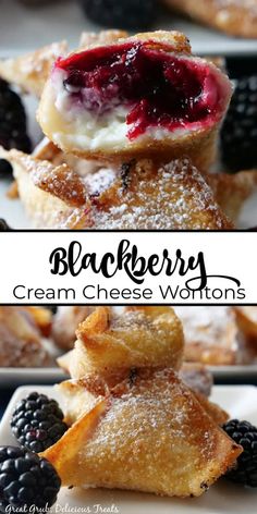 blackberry cream cheese waffles stacked on top of each other