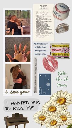 a collage of photos with flowers and pictures on it, including a bench, hand prints, an i love you sign, two fingers in the middle finger