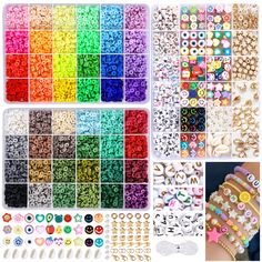 PRICES MAY VARY. 【All-in-One Beads Set】Package contains everything you want: 48 colors clay beads in 2 boxes (each color 180pcs oblate beads), 1 box of letter beads and charms/ pendants (detailed acc will be shown in the picture). 【Rainbow & Earth Tone Color】 We offer two boxes of handmade clay beads with different themes: one in rainbow color and one in earth tone. These impressive flat beads boast that every color is totally different and bright so that every one will find their own color to m Clay Bead Necklace, Earth Tone Color, Craft Packaging, Alphabet Beads, Jewelry Making Kit, Happy Flowers, Bead Kits, Square Bead, Letter Beads