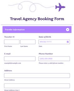 the travel agent form is shown in purple