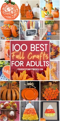 an orange and purple collage with lots of pumpkins, leaves and other decorations