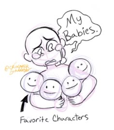 a drawing of a man holding two babys with the caption'my babies favorite characters