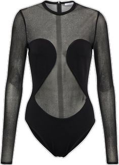 Elegant Polyamide Bodysuit For Spring, Elegant Nylon Bodysuit For Night Out, Chic Polyamide Bodysuit For Spring, Chic Spring Bodysuit In Polyamide, Chic Spring Bodysuit Made Of Polyamide, Elegant Black Bodysuit With Sheer Bodice, Elegant Evening Bodysuit, Elegant Evening Nylon Bodysuit, High Stretch Nylon Bodysuit With Thumbholes