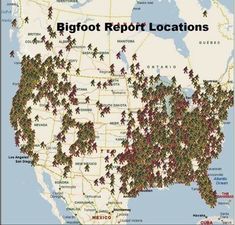 the bigfoot report location map is shown in red and green, with many people on it