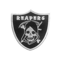 Reapers Badge Patch - Kreepsville Hotline Miami, Kreepsville 666, Vest Patches, Graphic Shirt Design, Military Patches, Bone Tattoos, Tshirt Design Inspiration, Military Patch, Pinterest Ideas