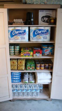 an open pantry filled with lots of food