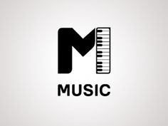 the logo for music is shown in black on a light gray background with an instrument