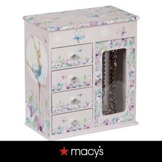 an image of a jewelry box with flowers and butterflies painted on it's sides