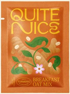 a bag of nutritious breakfast oatmeal mix on an orange background