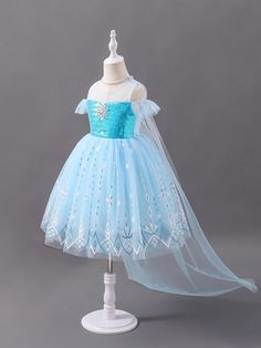 Young Girl Halloween Cosplay Ice Snow Queen Elegant Birthday Party Sparkly Floor-Length Tulle Sleeveless Puffy Dress Ball Gown Blue Party  Sleeveless Polyester Colorblock  Slight Stretch  Young Girls Clothing, size features are:Bust: ,Length: ,Sleeve Length: Elegant Birthday Party, Puffy Dresses, Ice Snow, Princess Dress Up, Elegant Birthday, Led Dress, Dress Up Outfits, Blue Party, Snow Queen