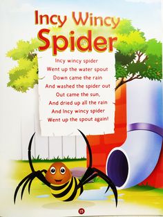 a book with an image of a spider in front of a sign that says, incy windy spider