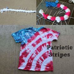 tie - dyed t - shirt with patriotic stripes on it next to a skewer of toothpicks