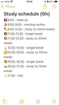 the text reads study schedule 6h, and it is written in yellow on white