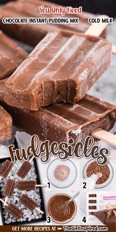 chocolate fudgesices ice cream bar with ingredients