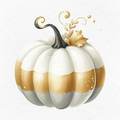 a painting of a white and gold pumpkin