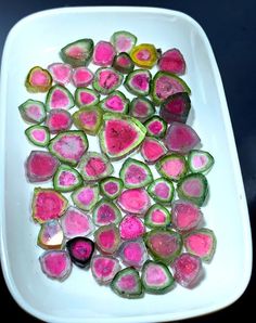 Watermelon Tourmaline Slices, Polished Tourmaline Slices, Bicolor Tourmaline, Tourmaline Slices Parcel, Listing contains all the slices shown in the pictures. Slices are complete and damage free. Both sides of the slices are polished. Weight : 276 cts Sizes: 20-19*05 mm, 14*14*05 mm , 13*12*04 mm , 11*10*05 mm , 09*09*04 mm Origin : Paprock Afghanistan Treatment : Natural Free EXPRESS Shipping. Video: https://www.youtube.com/watch?v=6S1YrTIJE-I D9-82 Rough Gems, Rock And Pebbles, Pink Cap, Watermelon Slices, Pretty Rocks, Cool Rocks, Tourmaline Jewelry, Tourmaline Stone, Watermelon Tourmaline