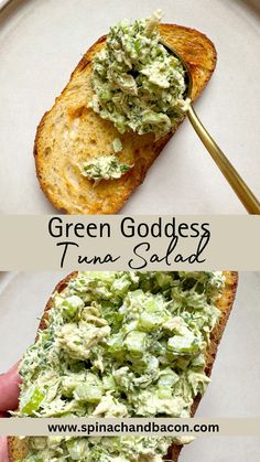 green goddess tuna salad on toasted bread is an easy and delicious appetizer