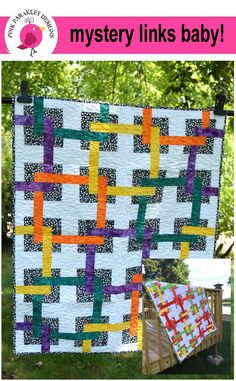 a baby quilt with the words mystery links baby on it and an image of a child's crib