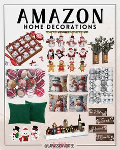 an image of christmas decorations and gifts for the holiday season with text that reads amazon home decorations