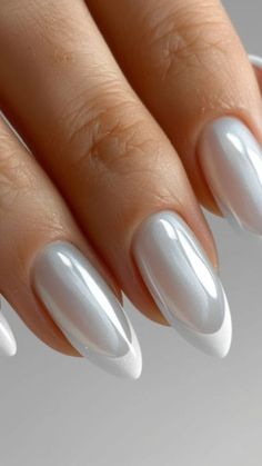 Nails 2024 White, White Nails Elegant, Nail Inspiration White, White On White French Manicure, Blue And White Nail Art, French White Nails, White Fall Nails, French Nails White, White Nails French