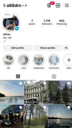 the instagram app on an iphone shows different photos and texting, including buildings