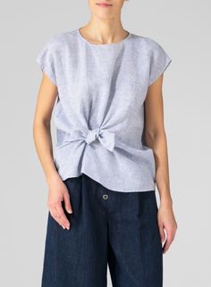 Beach Linen Tops With Tie Waist, Linen Tie Top, Versatile V-neck Linen Tops, Fitted Linen V-neck Wrap Top, Linen V-neck Tops With Ruffles, Ribbon Top, Miss Me Outfits, Vivid Linen, Tied Ribbon