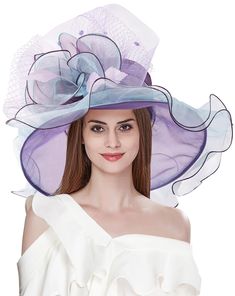 PRICES MAY VARY. New Style: The big flower of the hat can be removed, So can be used as organza church derby hat, or used as fascinator with clip This wide brim hat has a brim that is 5.1 inchs all the way around, Fit for head circumference about 23 inchs. Which has a small elastic sweatband inside in order to give it a big size range. When the people who has a small headsize can pulled the elastic band to offer a smaller size Classic design is timeless, organza and gauze, translucent. Suitable Summer Church Fascinator With Short Brim, Summer Cloche Costume Hat For Races, Summer Costume Cloche Hats For Races, Summer Wide Brim Purple Costume Hat, Summer Purple Wide Brim Costume Hat, Brimmed Summer Costume Hats And Headpieces For Church, Summer Cloche Fascinator For Church, Spring Church Costume Hat With Short Brim, Spring Church Cloche Costume Hat