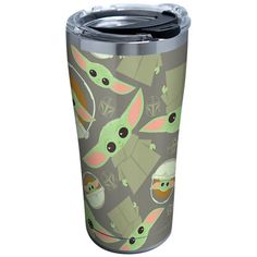 the baby yoda pattern is on this tumbler cup