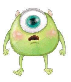 a green monster with big eyes and horns