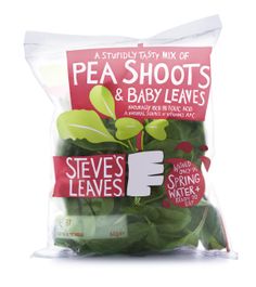 pea shoots and baby leaves in a bag on a white background with the word pea shoot's