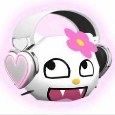 a cartoon character with headphones and a flower in her hair