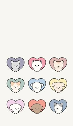 six heart shaped stickers with different animals on them, all arranged in the shape of hearts