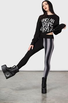 Loathe Leggings Goth Gym Outfits, Goth Athleisure, Weirdcore Outfits, Charles Addams, Shorts Overalls, Pastel Goth Fashion, Plus Size Workout, Half And Half, Skirts Jeans